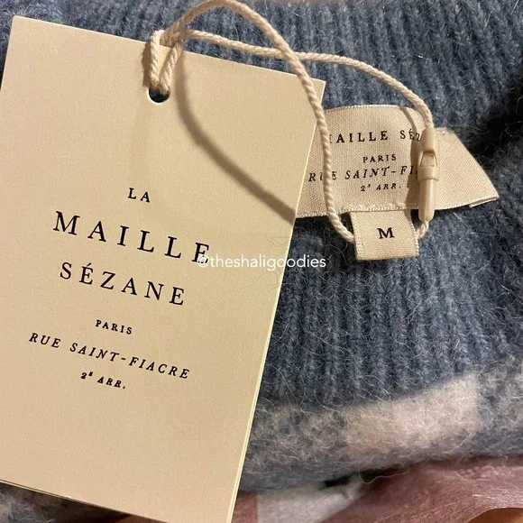 SEZANE Becky Jumper Blue Gingham Baby Alpaca Sweater - Picture 8 of 8